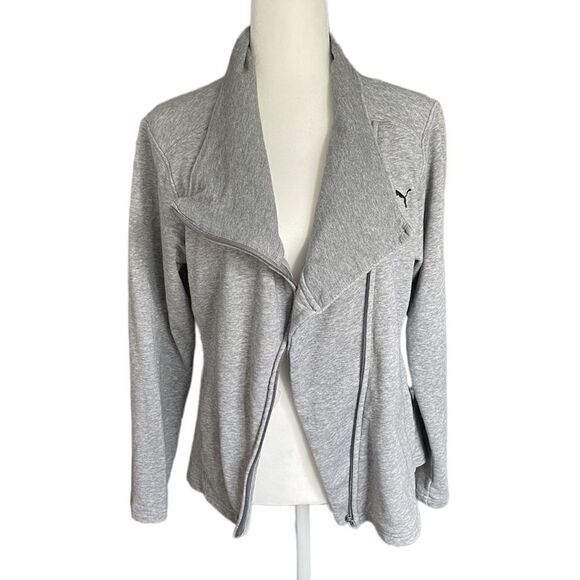 Puma Asymmetrical Zip Up Sweatshirt Jacket Gray Cotton Size Small - Picture 3 of 7